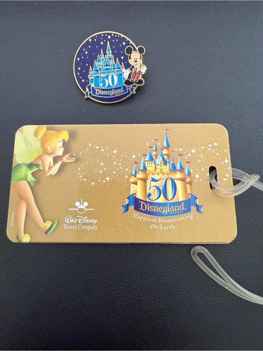 Walt Disney Travel Company Gold Mickey Pin Back Ang Luggage tag set of 2